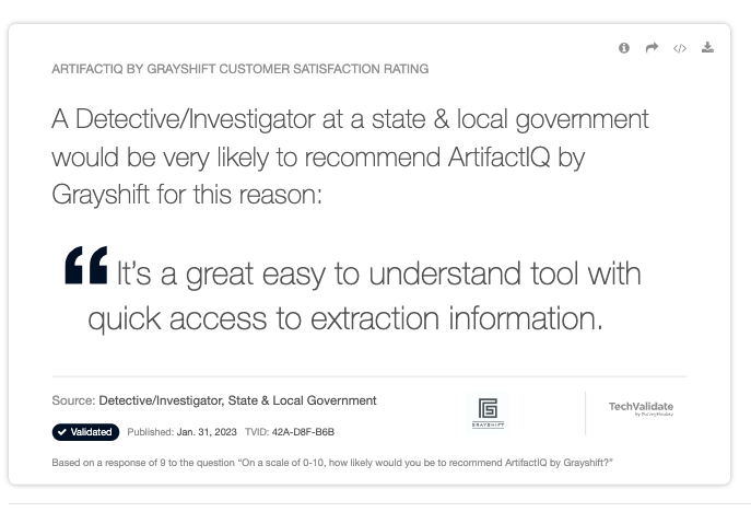 Resultados de TechValidate para ArtifactIQ de Grayshift